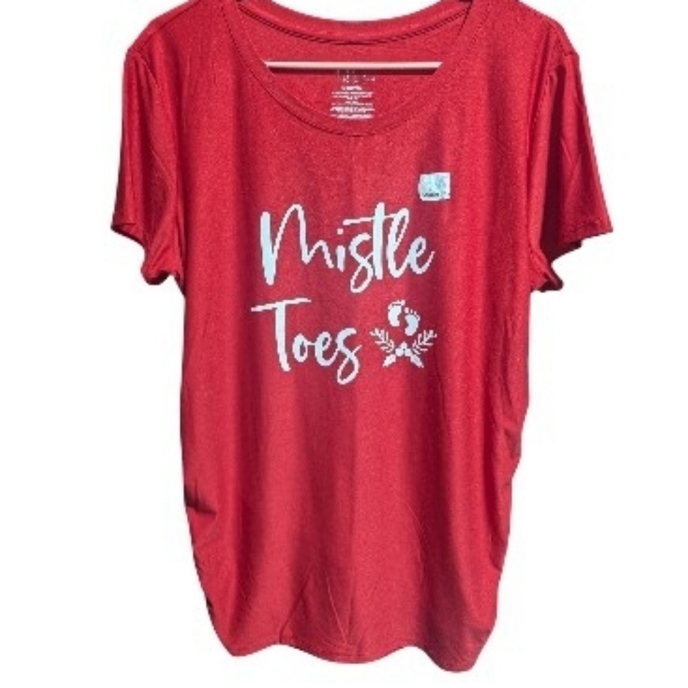 Time And Tru Women's Maternity Shirt red Mistle Toes L (12-14) W-316